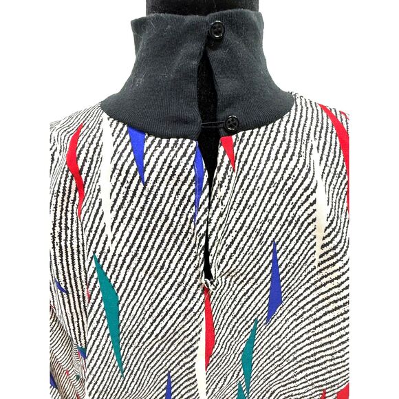 Claudia vintage 80s b&w primary color abstract mock turtleneck blouse - Picture 4 of 6
